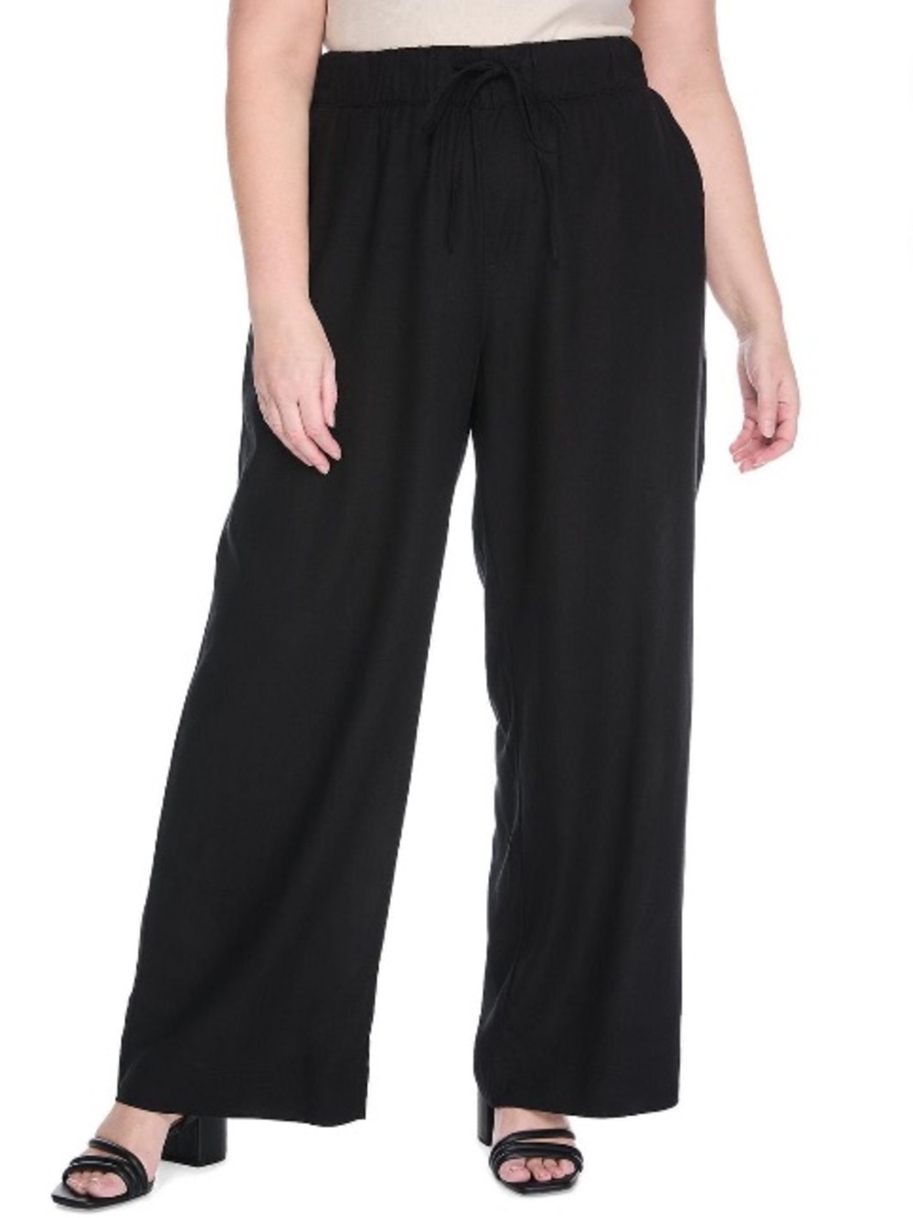 NWT size 20 Lane Bryant Black Wide-Leg Drawstring Pants linen blend